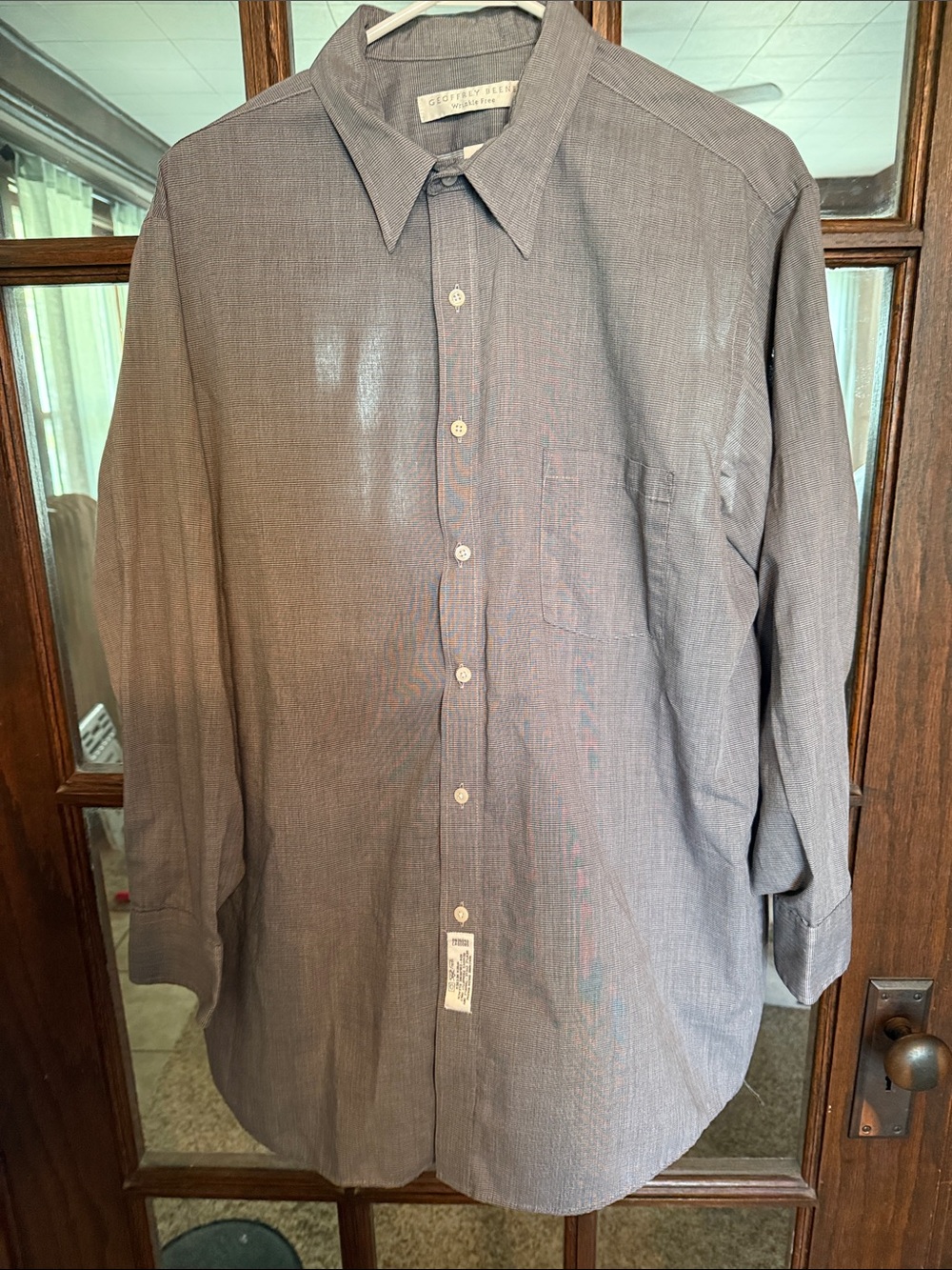 Geoffrey Beene Mens Wrinkle Free Grey Micro Check Dress Shirt 17 32/33